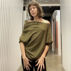 Moth Anthropology Off Shoulder Wool Sweater - Olive